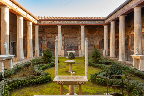 The House of the Vettii, with its garden and peristyle, is located in Pompeii, Italy. It is one of the city's largest domus. It features an extensive collection of Fourth-Style frescoes.