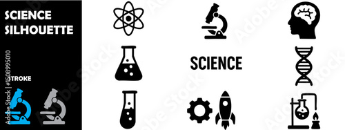 Science Silhouette Icons Set