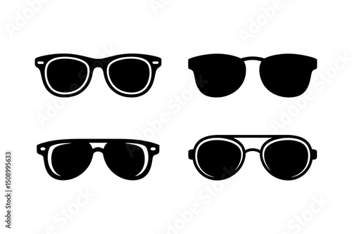 Black sunglasses assortment on white background