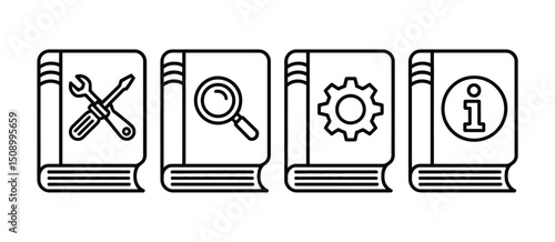 Four Book Icons Representing Help Guide Manual