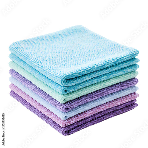 Stack of colorful microfiber towels isolated on transparent background