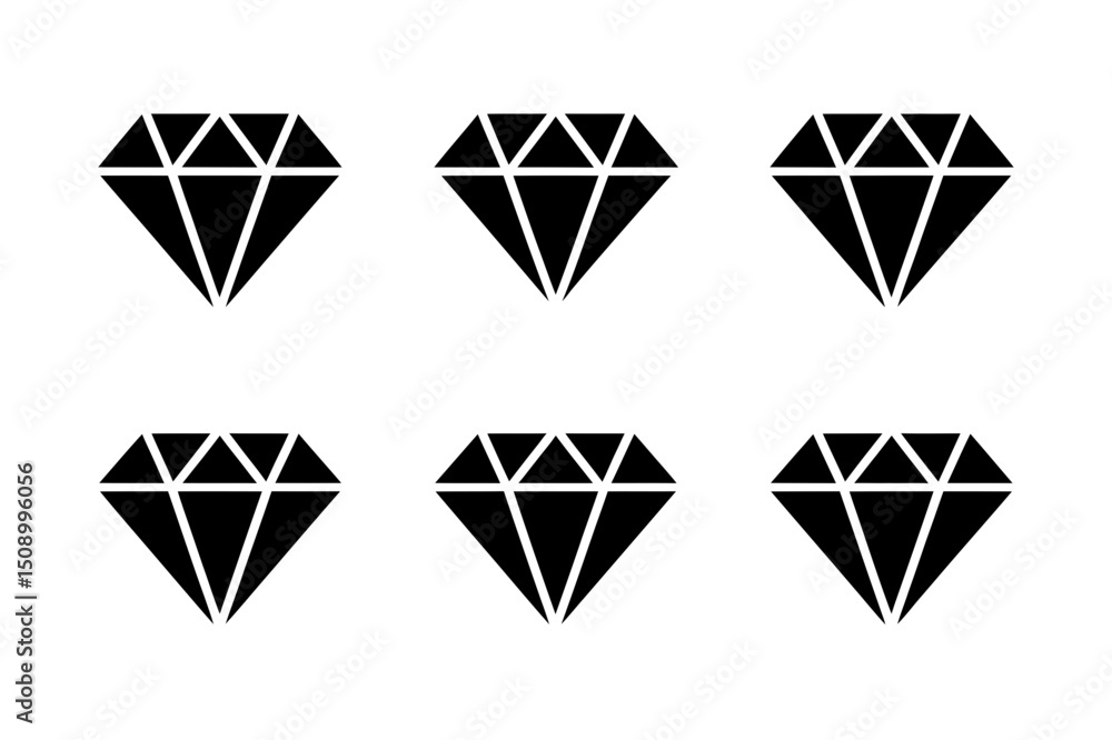 Six black diamond icons in two rows set Six black diamond icons in two rows set