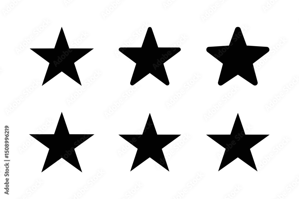 Illustration of six black star shapes Illustration of six black star shapes