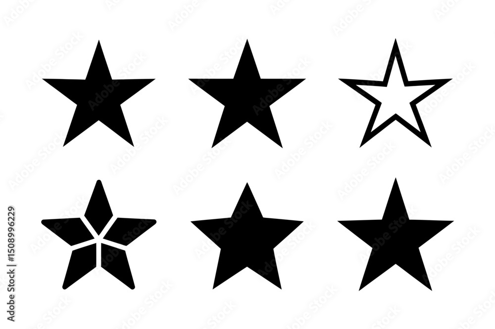 Fototapeta premium Collection of varied star shapes in black