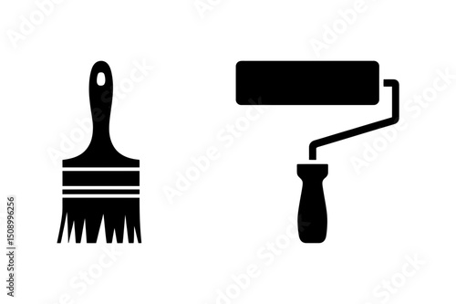 Paint brush and paint roller black vector