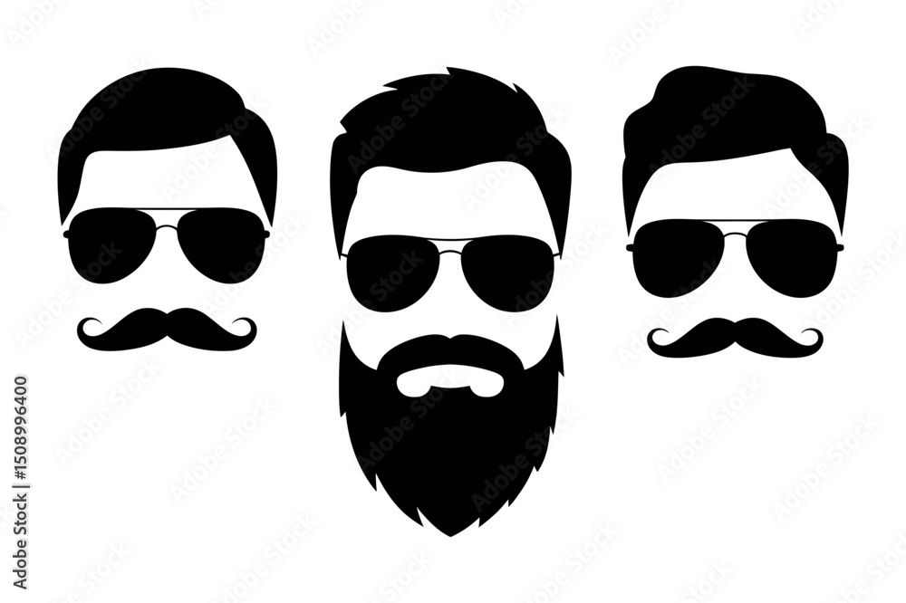 Three stylized men with beards and shades Three stylized men with beards and shades