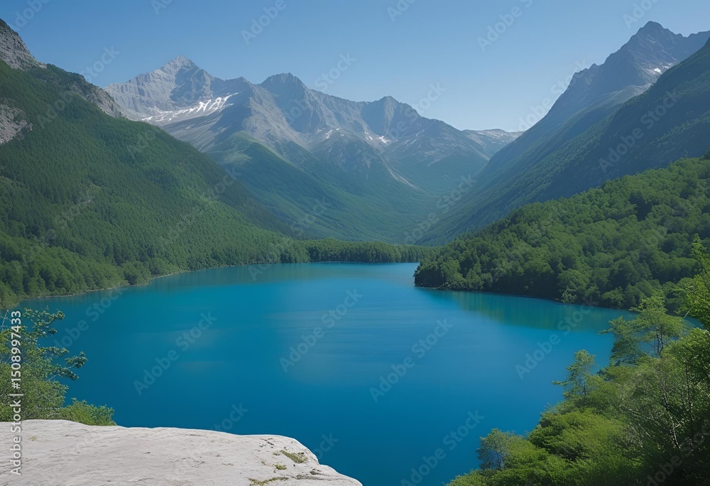 Obraz premium Scenic view of Morskie Oko lake surrounded by lush green Tatra Mountains, rocky cliffs, and pine forest under a cloudy sky—perfect nature escape.