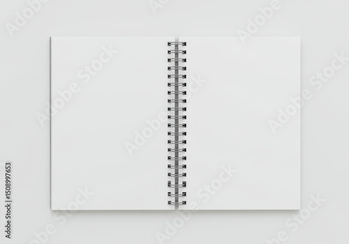 Opened notebook with blank pages and spiral binding