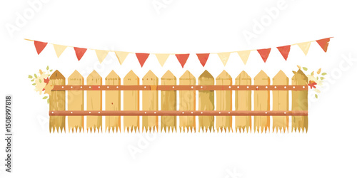 Colorful picket fence with bunting garland for festive decoration  