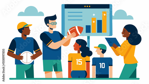 A football team tracks ticket sale patterns to adjust pricing and offer promotions in order to increase attendance and engagement at games.. Vector illustration
