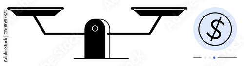 Balance scale symbolizing equality and fairness with a dollar icon indicating financial context. Ideal for business planning, finance, economics, investment, decision-making, strategy, simple landing