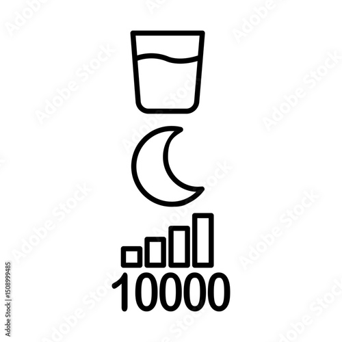 Wellness icons: hydration, sleep, step goals