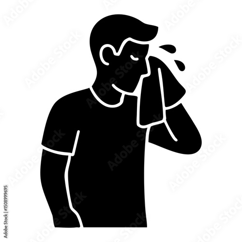 Man wiping sweat after exercise icon