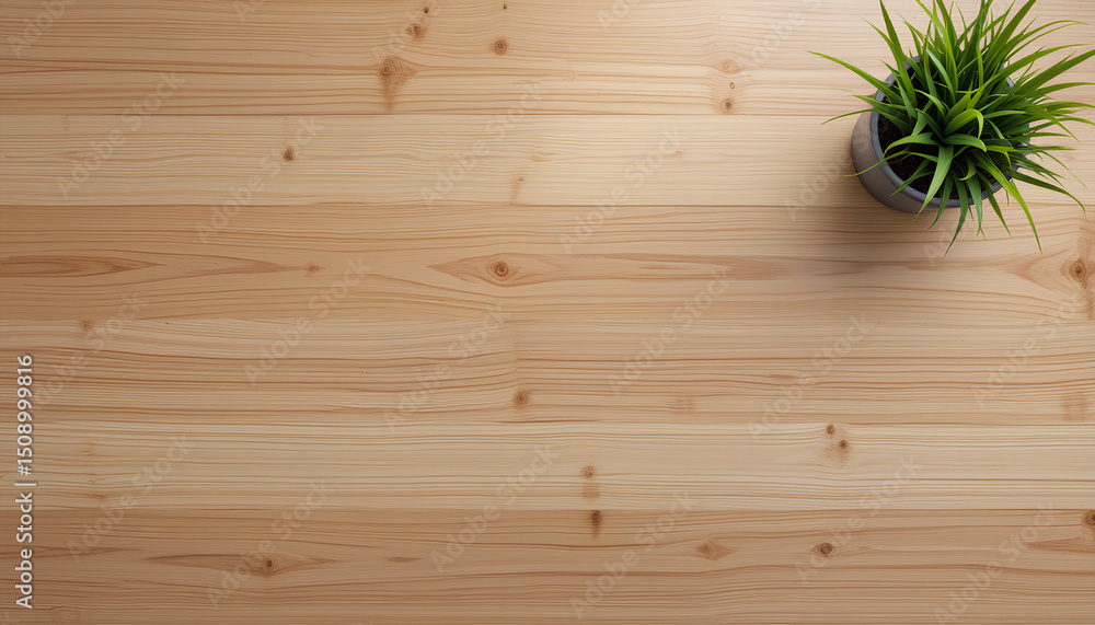 Minimal Wooden Desk with Potted Plant Minimal Wooden Desk with Potted Plant