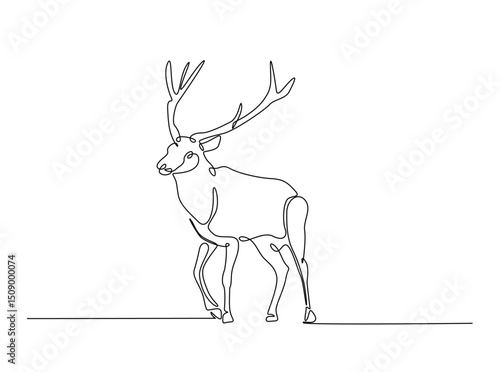Deer species single outline illustration. Continuous line art drawing of deer. Editable stroke.