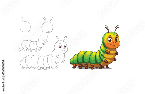 Adorable Cartoon Caterpillar Illustration Step-by-Step Drawing Guide for Kids
