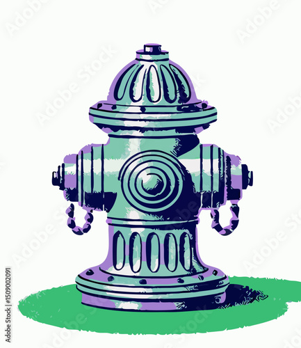 Teal and Purple Illustrated Fire Hydrant