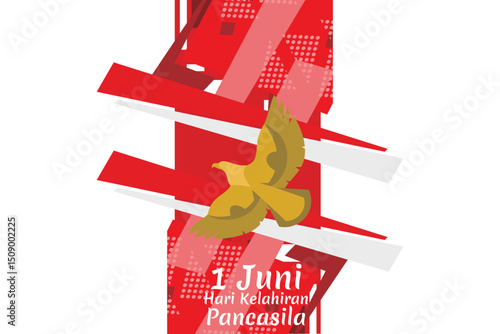 Translation: June 1, Happy birthday Pancasila (1 Juni, selamat hari lahir Pancasila) vector illustration. Suitable for greeting card, poster and banner.