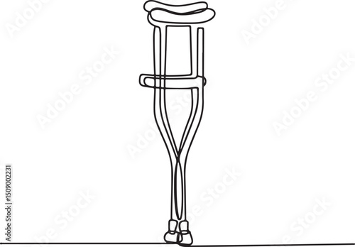 Continuous one line drawing of modern medical elbow crutch for injured or elderly support

