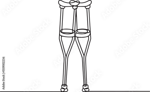 Continuous one line drawing of modern medical elbow crutch for injured or elderly support

