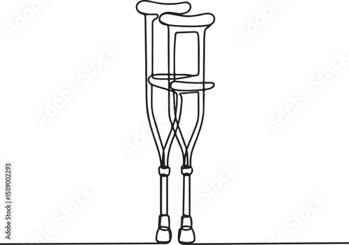 Continuous one line drawing of modern medical elbow crutch for injured or elderly support

