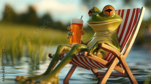 relaxing Frog sits on his lawn chair