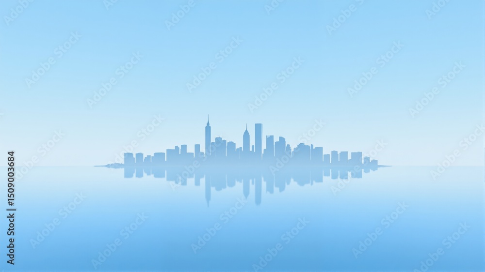 Fototapeta premium City Skyline Reflection in Blue Gradient 