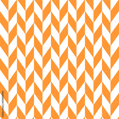 Orange and white herringbone pattern, which is a design characterized by a distinctive V-shaped weave.