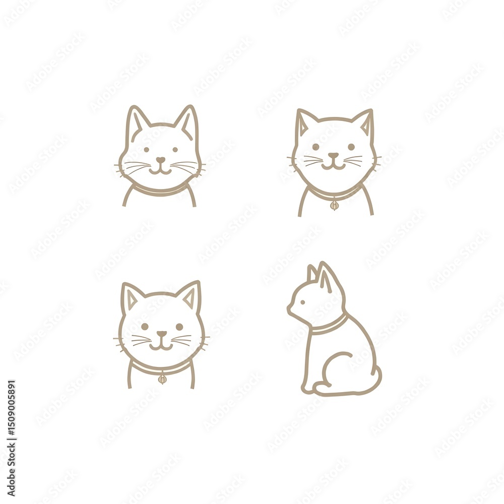 Set of Pet Cat Icon Fluffy Kitten Cute Feline Animal Mammal urebred Domestic Paw Fur Meow Breed Species Line Vector illustration Set of Pet Cat Icon Fluffy Kitten Cute Feline Animal Mammal urebred Domestic Paw Fur Meow Breed Species Line Vector illustration