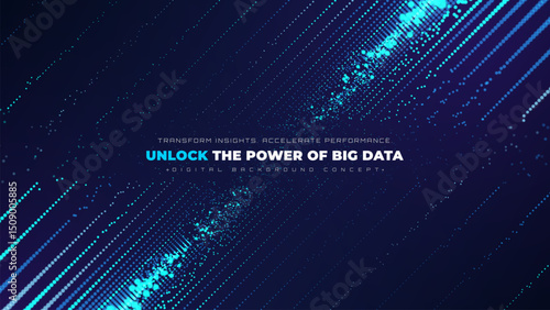 Futuristic technology background with blue glowing particles. Vector illustration design concept for digital data transmission, information distribution or cyber security.
