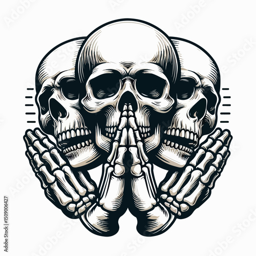 illustration of a skull with praying hands