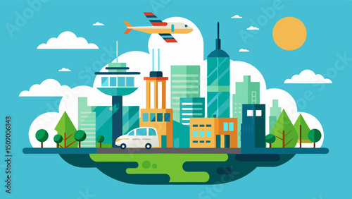 A hub for innovation and sustainability the city is known for its tingedge technology and ecofriendly practices including its efficient and convenient air taxi services.. Vector illustration