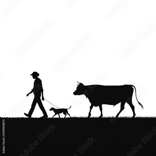 a cow and man