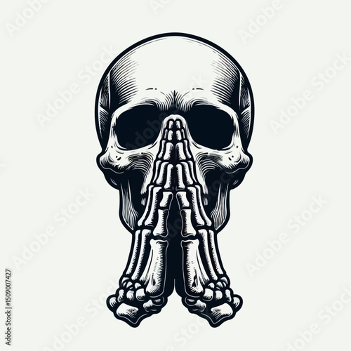 illustration of a skull with praying hands
