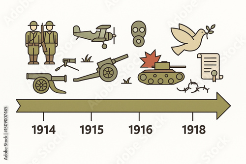 World War I Timeline Infographic – Flat Vector Style