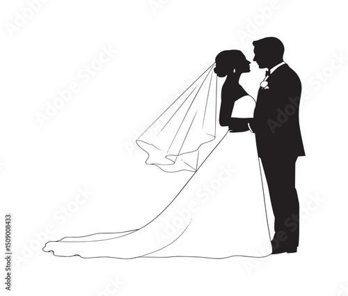 Elegant Silhouette of a Bride and Groom A Timeless Wedding Illustration