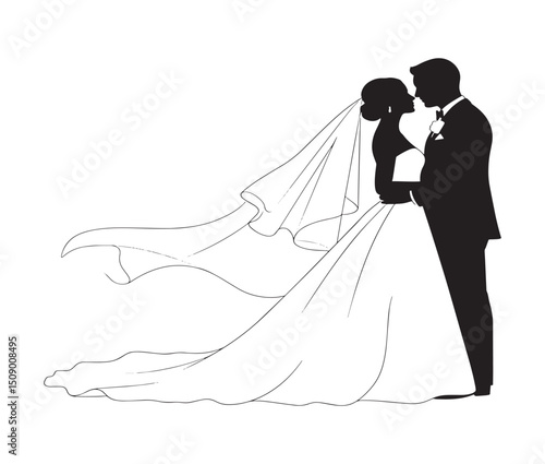 Elegant Silhouette of Bride and Groom A Timeless Wedding Illustration