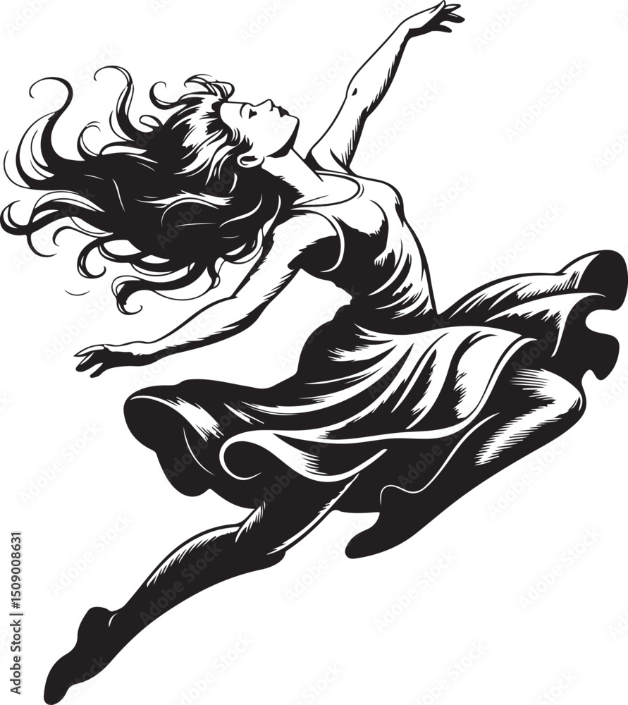 Obraz premium silhouette, woman, body, dancer, vector, black, illustration, dancing, fashion, lady, dance, beauty, ballet, people, pose, model, person, figure, hair, shadow, shape, sport, naked, fitness, legs