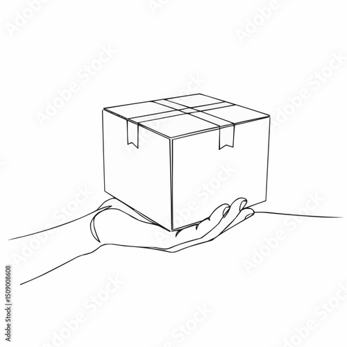 A hand carefully holding a package. A simple, elegant line drawing emphasizes the gesture of delivery and giving