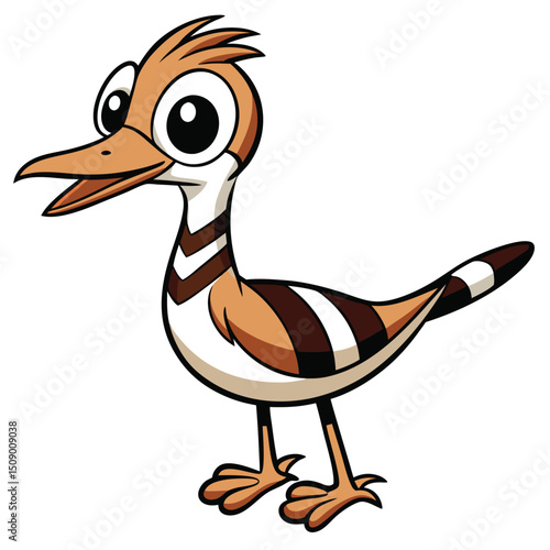 Cartoon hoopoe bird with bold outlines seems friendly and rather approachable against white
