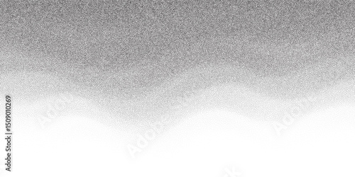 Flowing stipple wave texture with black halftone dots. Abstract sand-inspired pattern with soft gradient transitions.