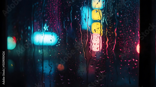 Rainy Night Cityscape Through Window