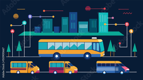 A citys transportation department using data analysis to adjust bus routes and schedules to better serve high traffic areas during peak hours.. Vector illustration