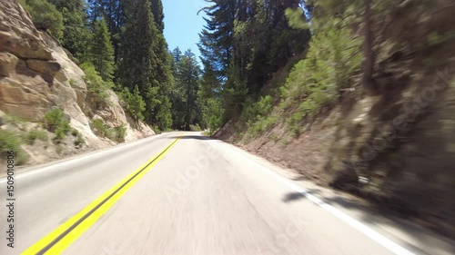 Kings Canyon Scenic Byway West Section 19 Eastbound MultiCam Front View Alpine Forest Driving Plate California USA