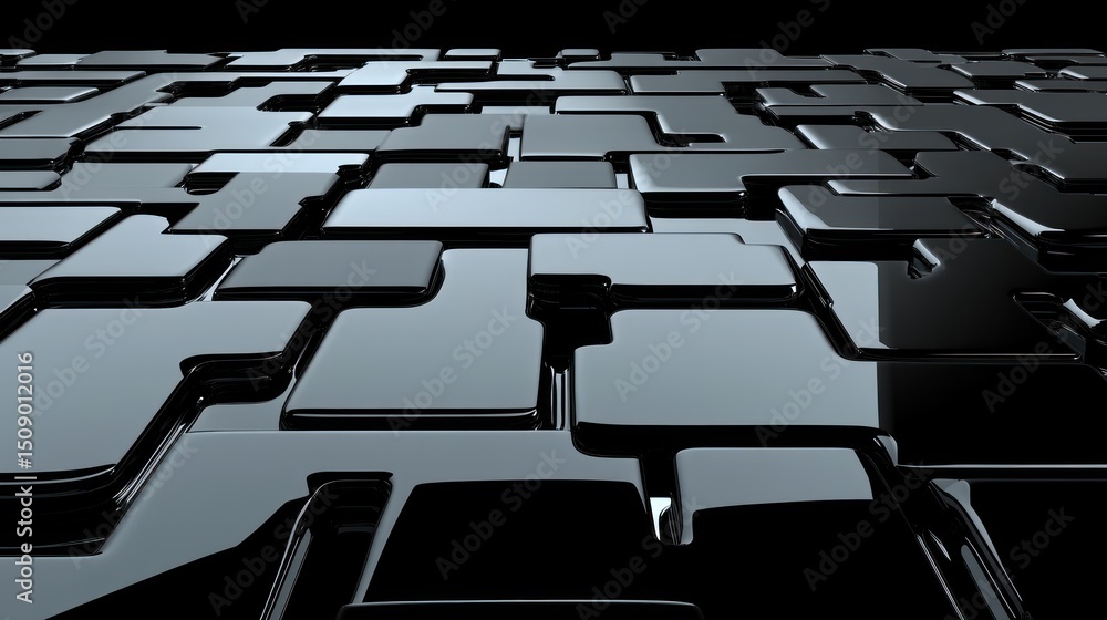 Obraz premium Abstract metallic surface, dark grey blocks, perspective, background, technology design