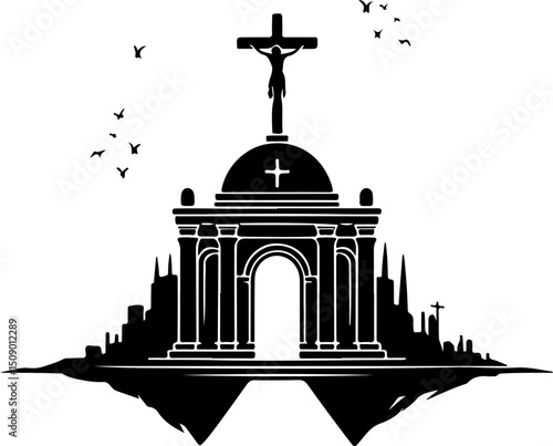 sketch vector illustration silhouette design icon logo symbol chapel tomb christian classic vintage