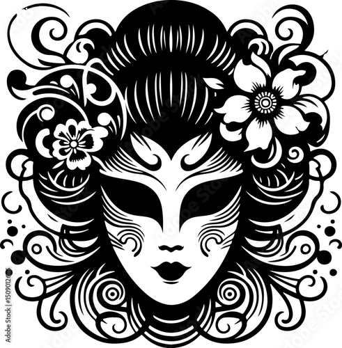 sketch vector illustration icon logo symbol silhouette woman geisha japan cultural religion ethnic classic vintage traditional