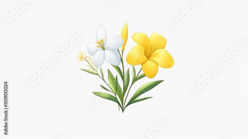 White and yellow flowers bouquet, spring, nature, isolated, design element