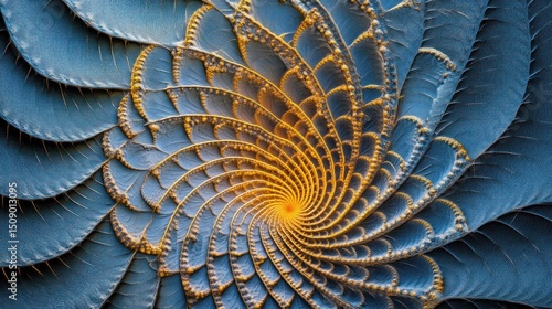 Abstract swirling fractal art; gold, blue, spiral; background texture