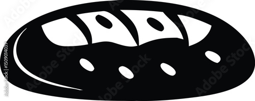 Black and white loaf showcases its crusty exterior with dotted texture on transparent background